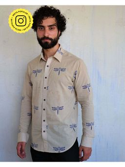 Chidiyaa - Off White Dragonfly Block Printed Shirt