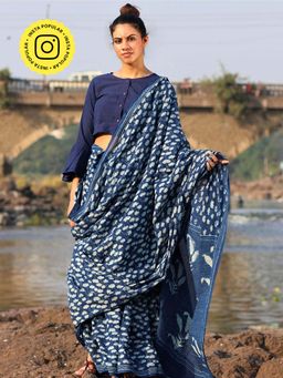 Chidiyaa - Akash Ekta Handblock Printed Cotton Saree