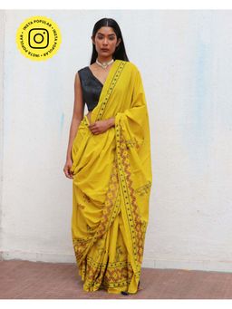Chidiyaa - Fmtm Daffodil Hand Blockprinted Cotton Saree