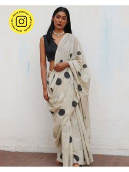 Chidiyaa - Fmtm Snowflakes Handblockprinted Cotton Saree