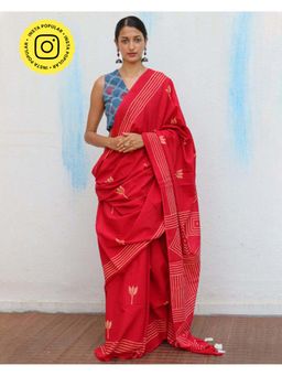 Chidiyaa - Fmtm Crimson Handblockprinted Cotton Saree