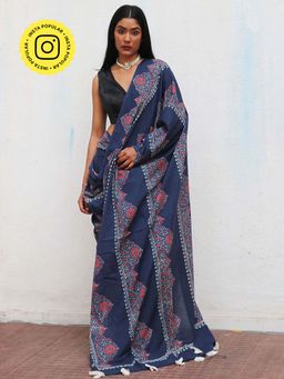 Chidiyaa - Fmtm Blue Handblockprinted Cotton Saree