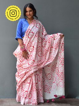 Chidiyaa - Phool Handblock Printed Mulmul Cotton Saree