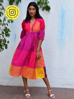 Chidiyaa - Rainbow Cafe Rhapsody Handwoven Cotton Dress