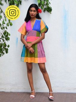 Chidiyaa - Rainbow Cafe Multi-color Mirage Handwoven Cotton Dress