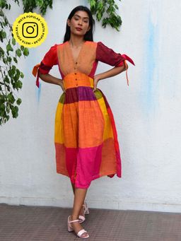 Chidiyaa - Rainbow Cafe Techni Color Handwoven Cotton Dress