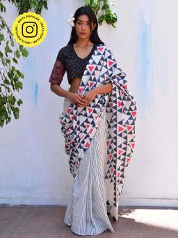 Chidiyaa - Vnmn Twilight Sparkle Handblockprinted Mulmul Cotton Saree