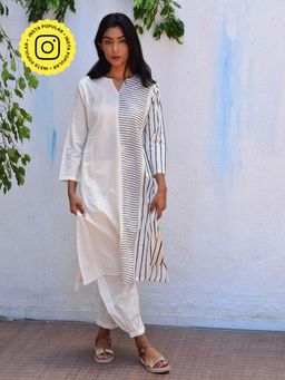 Chidiyaa - Vanilla Moon Sky Handblock Printed Cotton Kurta (Set of 2)