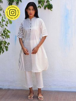 Chidiyaa - Vanilla Moon Enchanted Handblock Printed Cotton Kurta (Set of 2)