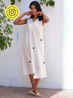 Chidiyaa - Vanilla Moon Lunar Lace Handblock Printed Cotton Dress