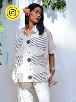 Chidiyaa - Vanilla Moon Opulent Whispers Handblock Printed Cotton Top
