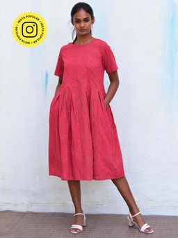 Chidiyaa - Humming Bird Whispering Willow Pink Handblock Printed Cotton Dress