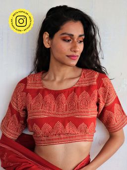 Chidiyaa - Butterfly Girls Red Block Printed Cotton Crop Top Blouse
