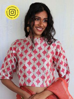 Chidiyaa - The Melting Moon Cream Pink Block Printed Mashru Silk Blouse