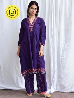 Chidiyaa - Smell Of Rain Neelam Hand Block Printed Cotton Kurta (Set of 2)