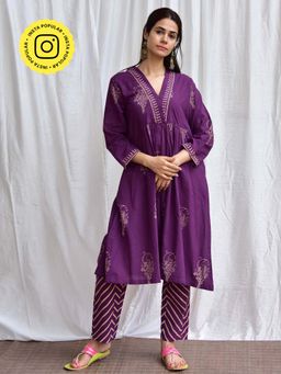 Chidiyaa - Smell Of Rain Jalpari Hand Block Printed Cotton Kurta (Set of 2)