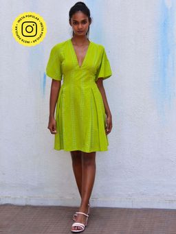Chidiyaa - Smell Of Rain Lush Lichen Hand Block Printed Cotton Dress