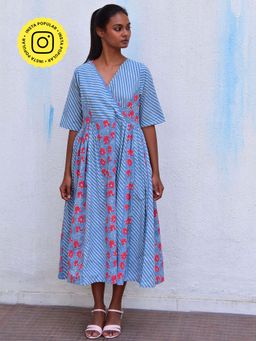 Chidiyaa - Smell Of Rain Aqua Vista Hand Block Printed Cotton Dress