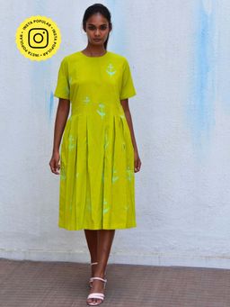Chidiyaa - Smell Of Rain Forest Fern Hand Block Printed Cotton Dress