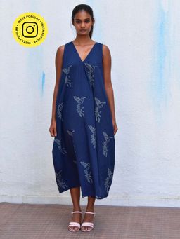 Chidiyaa - Smell Of Rain Midnight In Bombay Hand Block Printed Cotton Dress