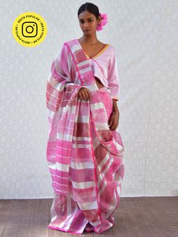 Chidiyaa - Bgvl Pretty Pink Handwoven Linen Zari Saree