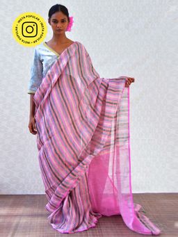 Chidiyaa - Bgvl Evening Rose Handwoven Linen Zari Saree