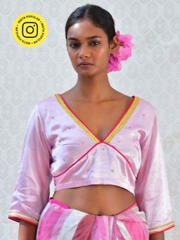 Chidiyaa - Bougainvillea Regal Pink Hand Embroidered Mashru Silk Blouse