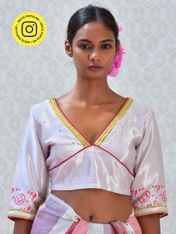 Chidiyaa - Bougainvillea Purple Pearl Handblock Printed Mashru Silk Blouse