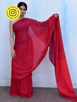Chidiyaa - Leela Blush Red Handwoven Cotton Saree