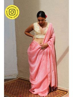 Chidiyaa - TOG Dilruba Baby Pink Handwoven Linen Zari Saree