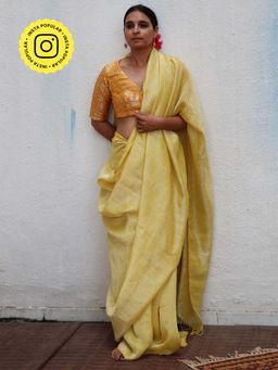 Chidiyaa - TOG Amber Handwoven Linen Zari Saree