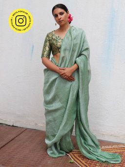 Chidiyaa - TOG Lush Green Handwoven Linen Zari Saree