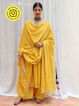 Chidiyaa - Jugnu Twilight Yellow Mulmul Cotton Kurta Pants with Dupatta (Set of 3)