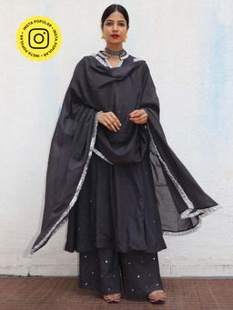 Chidiyaa - Jugnu Tej Black Mulmul Cotton Kurta Pants with Dupatta (Set of 3)