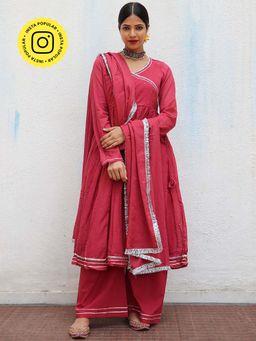 Chidiyaa - Jugnu Kusum Red Mulmul Cotton Kurta Pants with Dupatta (Set of 3)