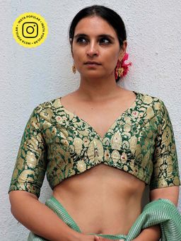 Chidiyaa - Thread of Gold Mehndi Green Brocade Blouse