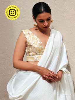 Chidiyaa - Thread of Gold Pearl White Brocade Blouse