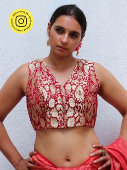 Chidiyaa - Thread of Gold Ruby Red Brocade Blouse