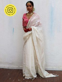 Chidiyaa - Juhi Mogra Agnes Jamdani Handwoven Linen Saree