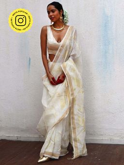 Chidiyaa - Juhi Mogra Albina Jamdani Handwoven Linen Saree