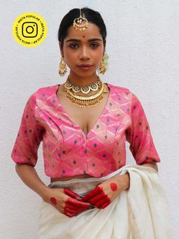 Chidiyaa - Juhi Mogra Nuria Pink Brocade Stitched Blouse