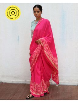 Chidiyaa - Paakhi Honeysuckle Rose Pink Handblock Printed Cotton Saree