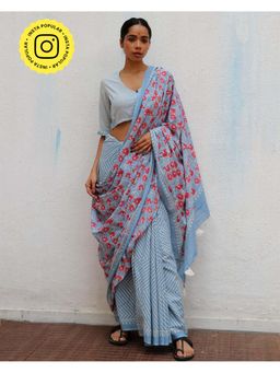 Chidiyaa - Paakhi Folk Flowers Handprinted Cotton Sarees