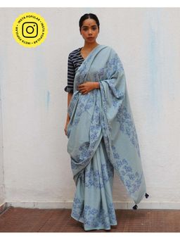 Chidiyaa - Paakhi Almond Blossoms Handblock Printed Cotton Sarees