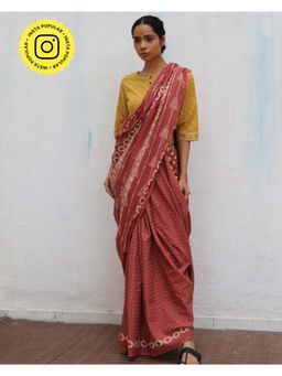 Chidiyaa - Paakhi Carnival of Rust Brown Handblock Printed Cotton Sarees