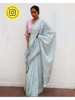 Chidiyaa - Paakhi Crystal Cascade Blue Handblock Printed Cotton Saree