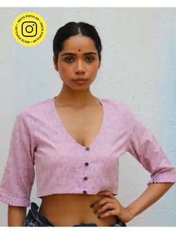 Chidiyaa - Paakhi Lavender Jean Hand Block Printed Cotton Stitched Blouse