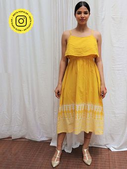 Chidiyaa - Mimosa Yellow Printed Cotton Midi Dress