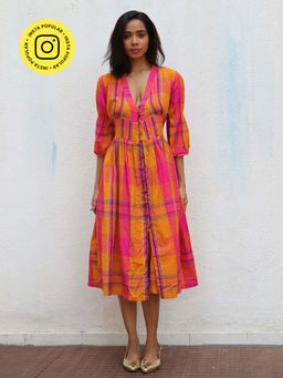 Chidiyaa - Rainbow Cafe Florentine Stripes Handwoven Cotton Dress