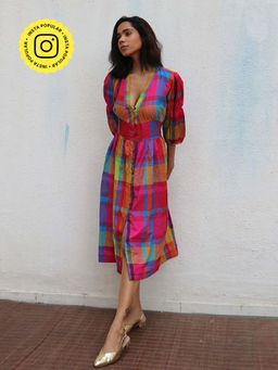 Chidiyaa - Rainbow Cafe Zehra Checks Handwoven Cotton Dress